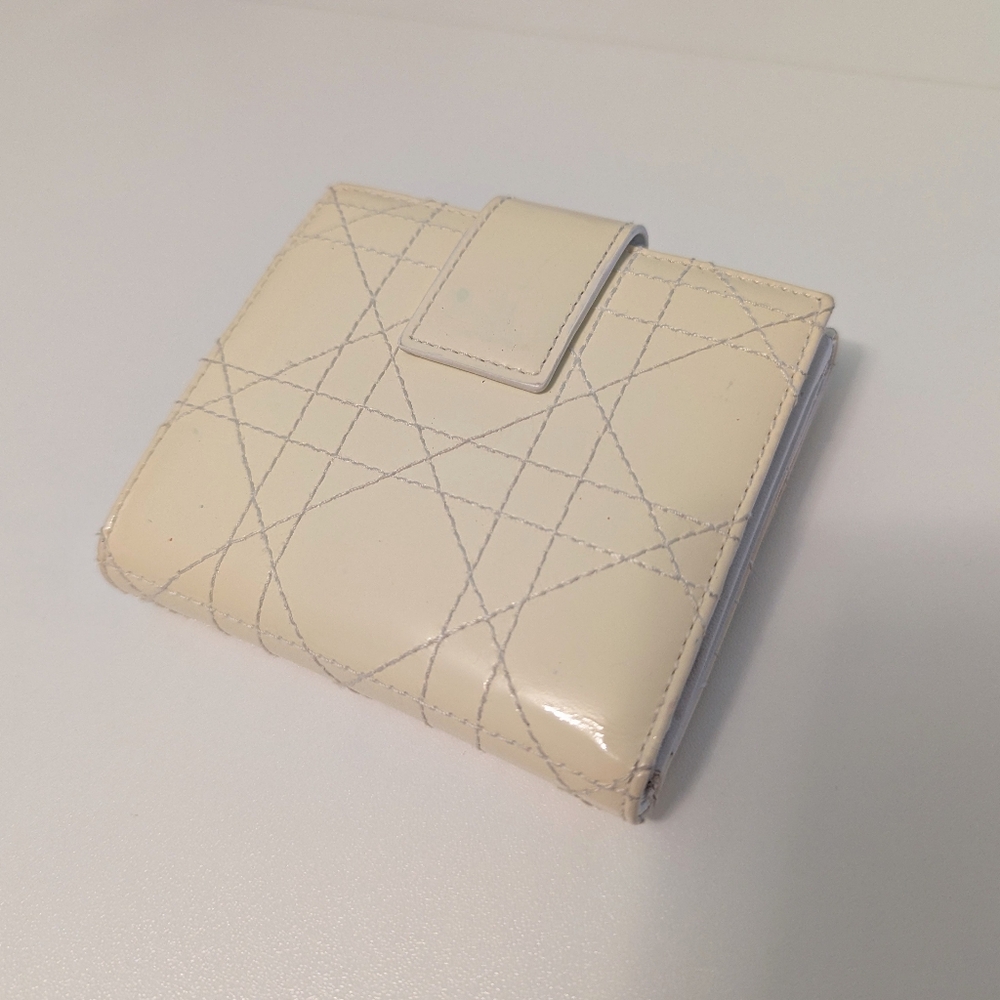 Dior Pearl White Patent Cannage Leather Fold Wallet